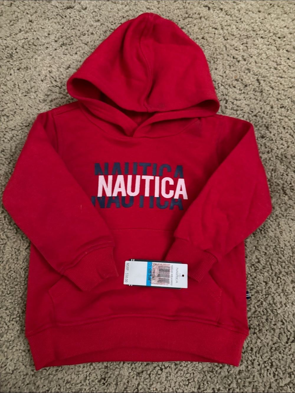 Nautica Red Pullover Hoodie with Logo